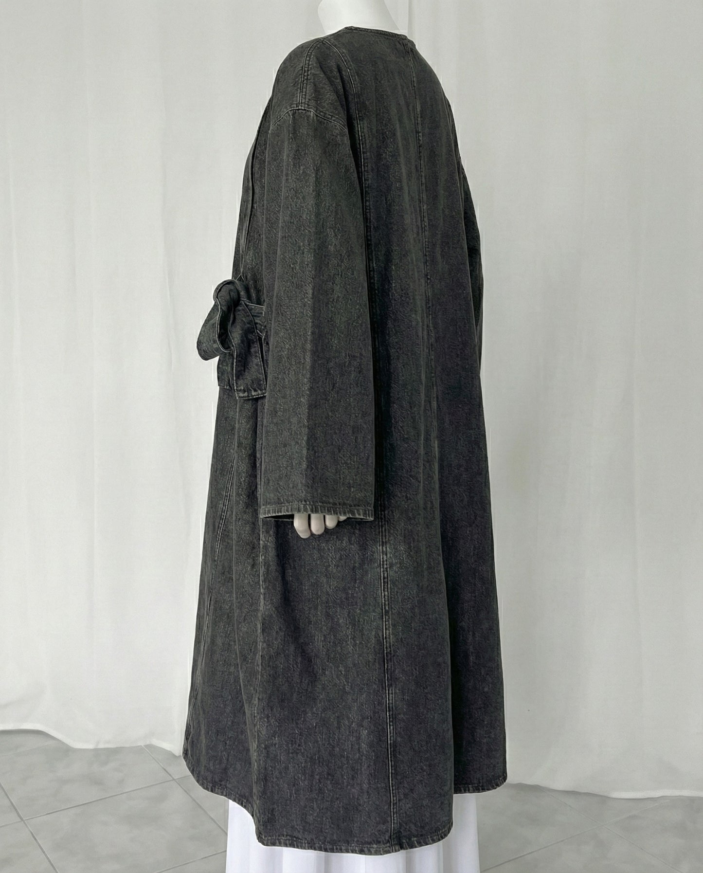 Lunara – Black Denim Wrap-Style Dress with Side Tie