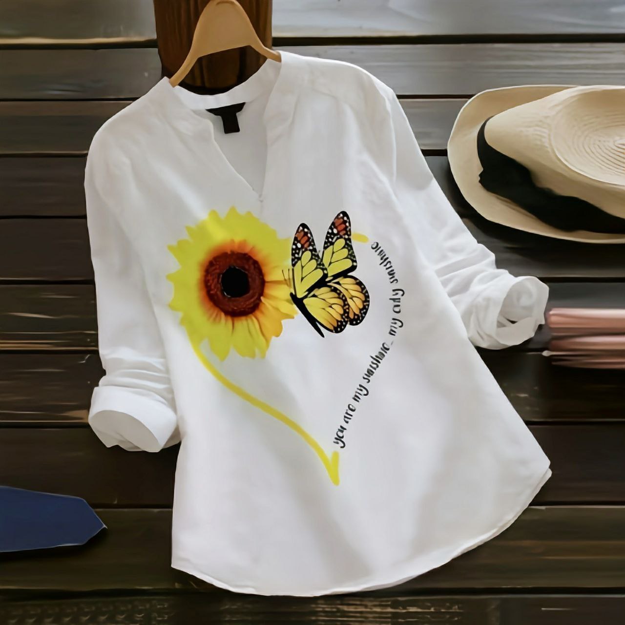 Rayon Top with Multicolor Butterfly Digital Print