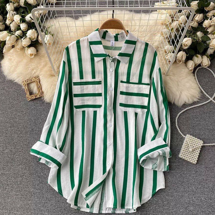 Rayon Top with Striped Digital Print and Dual Pockets