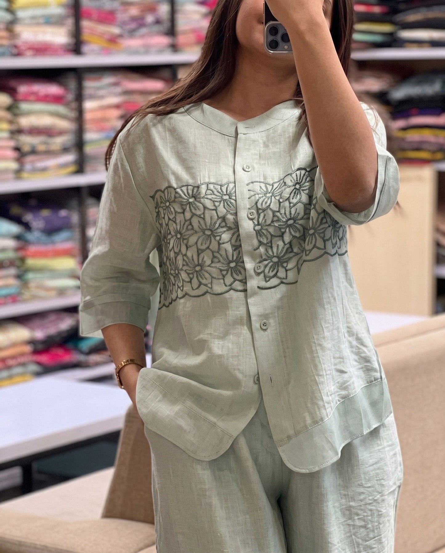 Liora - Mint Embroidered Viscose Co ord Set Design