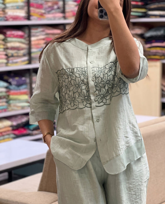 Liora - Mint Embroidered Viscose Co ord Set Design