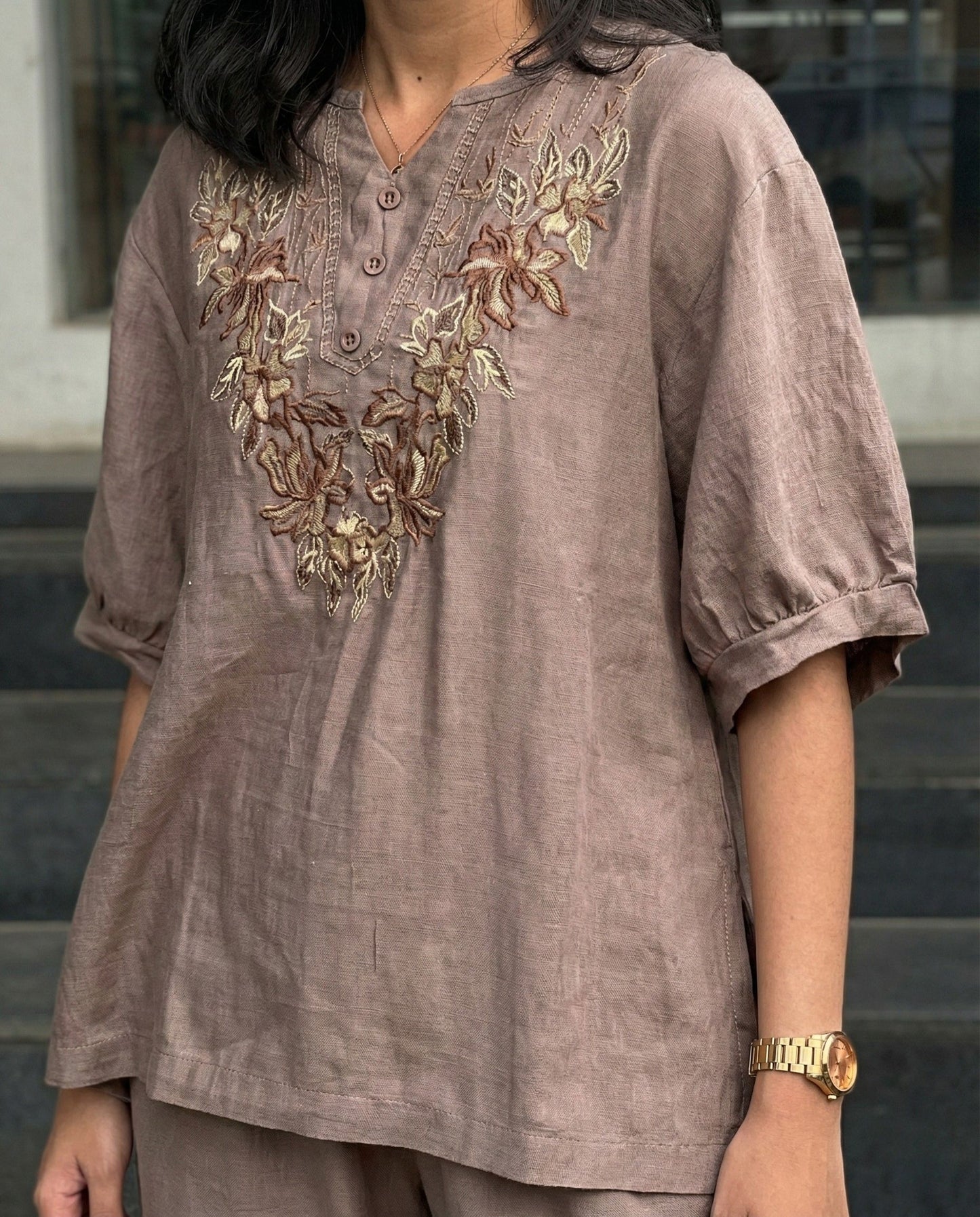 Harper – Warm Taupe Brown Roman Fabric Comfort Co Ord Sets