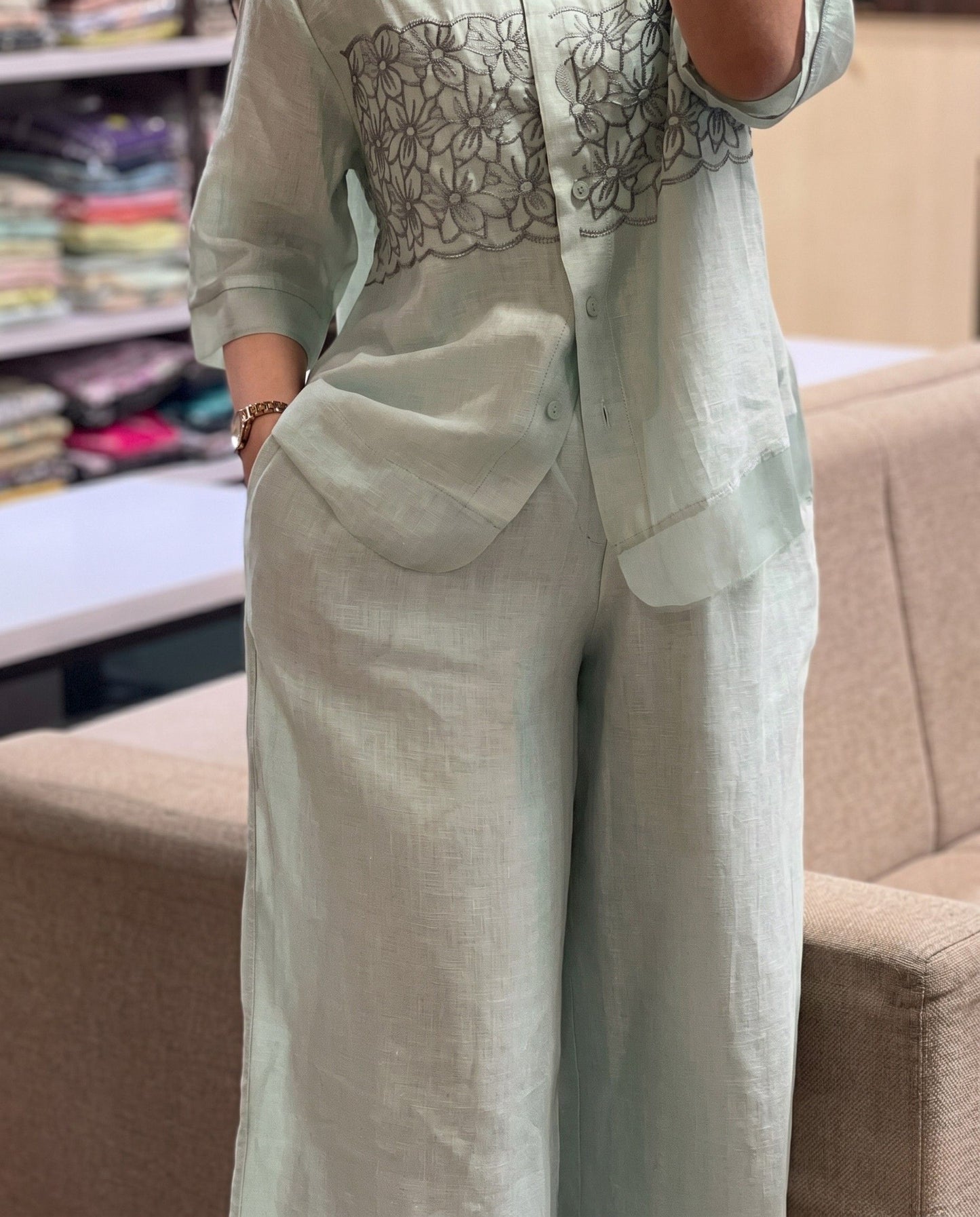 Liora - Mint Embroidered Viscose Co ord Set Design