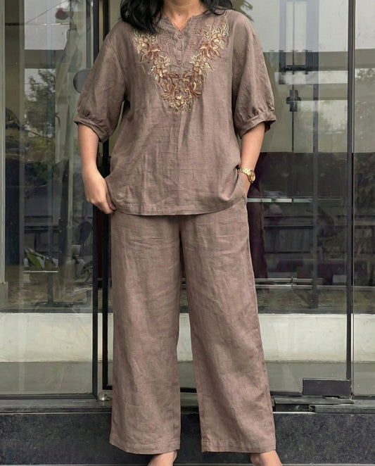 Harper – Warm Taupe Brown Roman Fabric Comfort Co Ord Sets