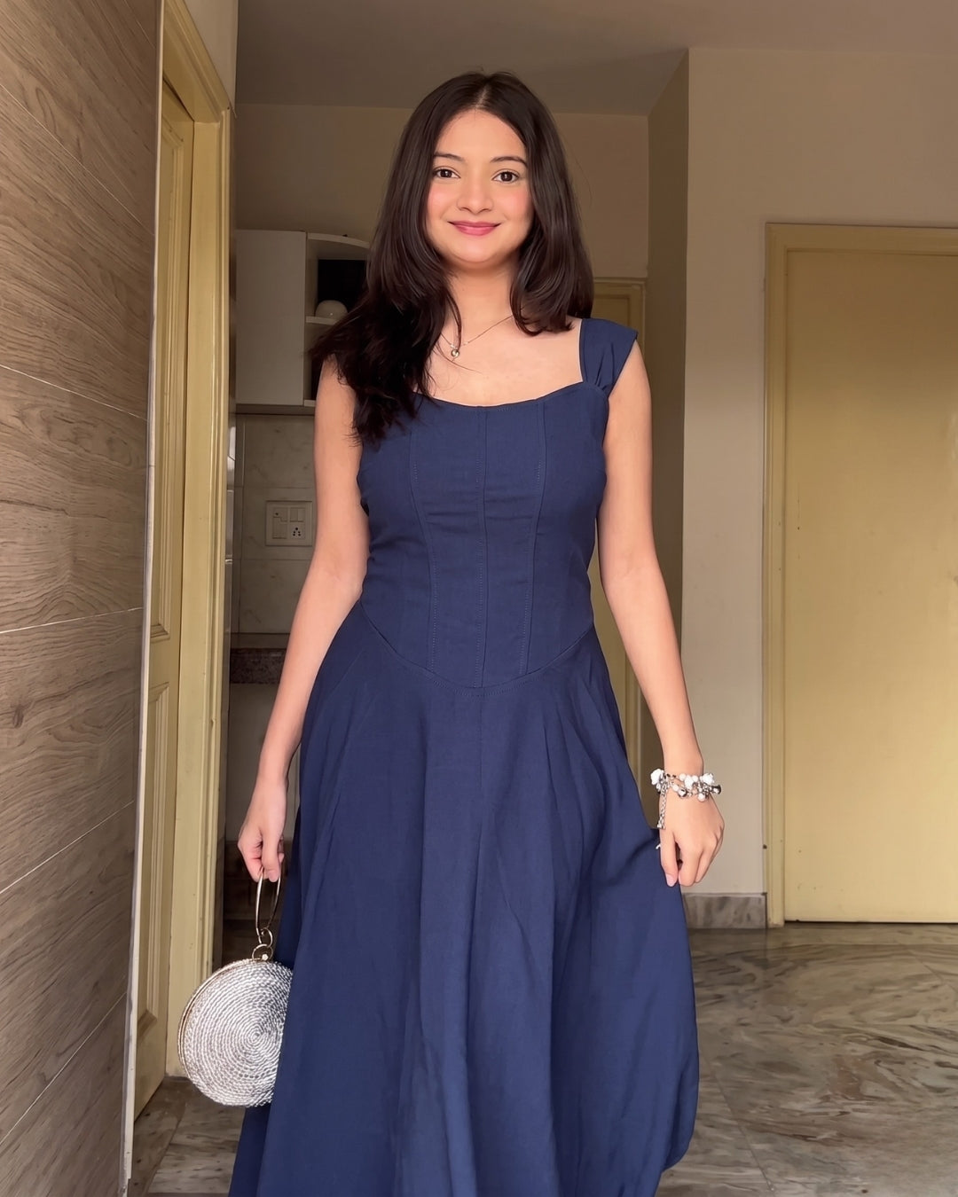Arvelle - Classic Navy Blue Seam Grace Dress