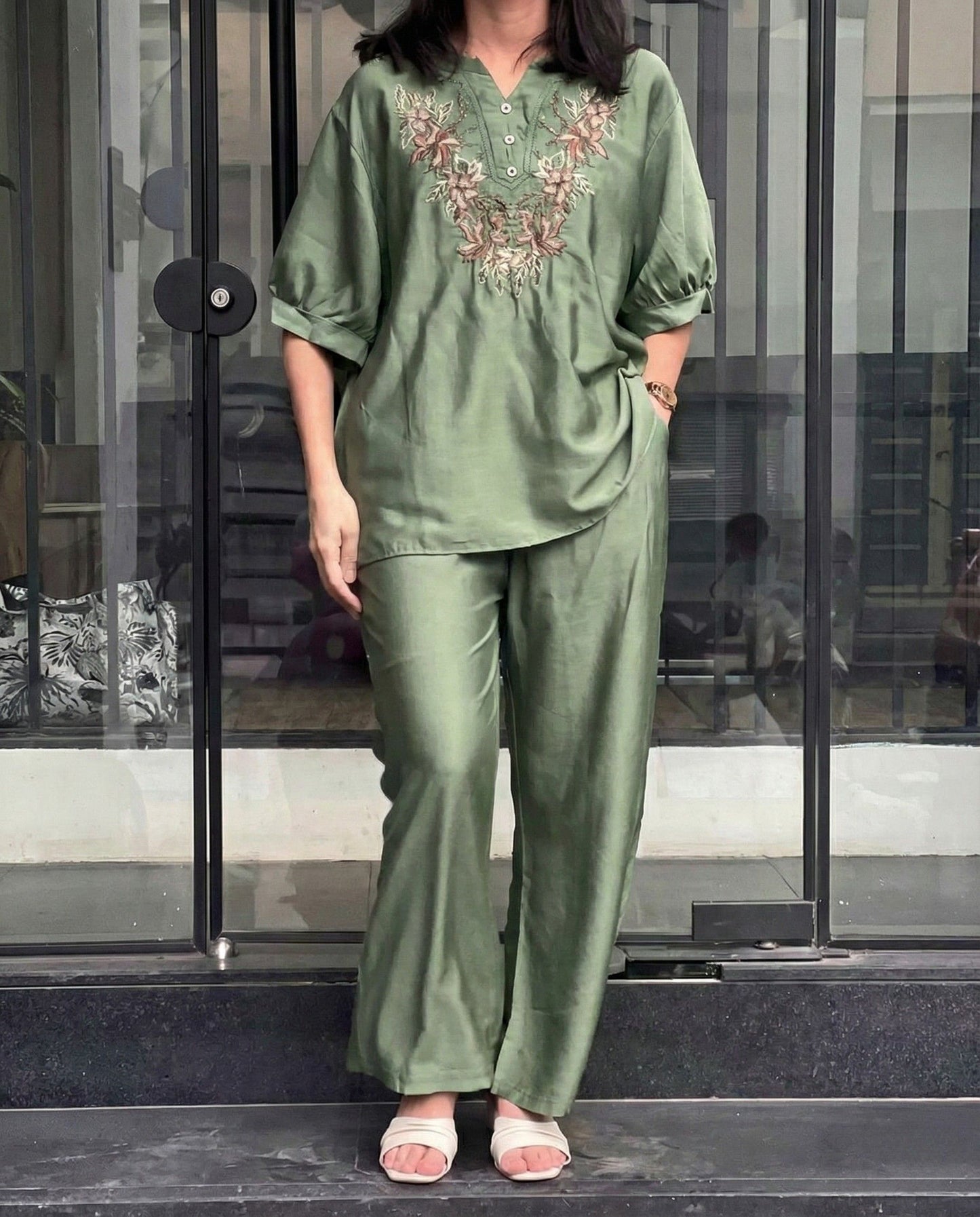 Harper – Sage Green Roman Fabric Comfort Co Ord Sets