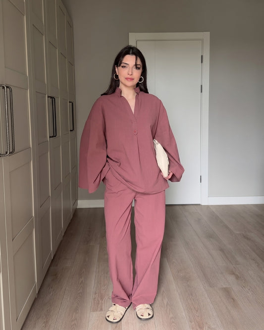 Ora - Elegant Dusty Pink Oversized Co Ord Lounge Set