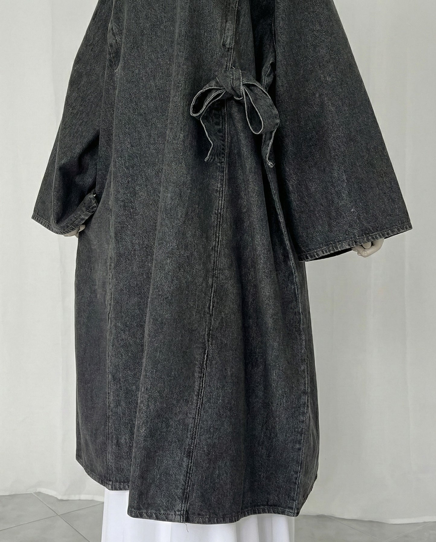 Lunara – Black Denim Wrap-Style Dress with Side Tie
