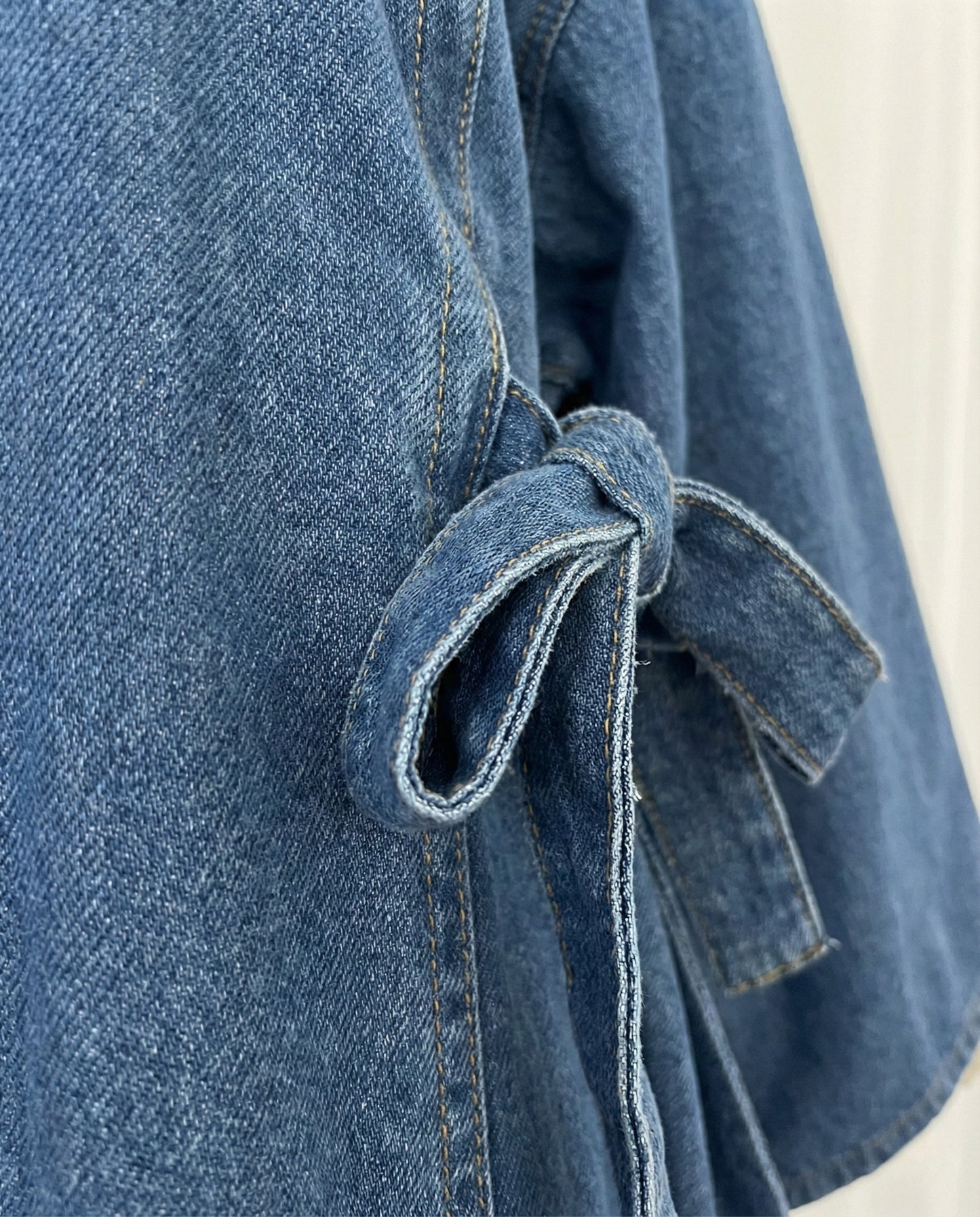 Lunara – Blue Denim Wrap-Style Dress with Side Tie