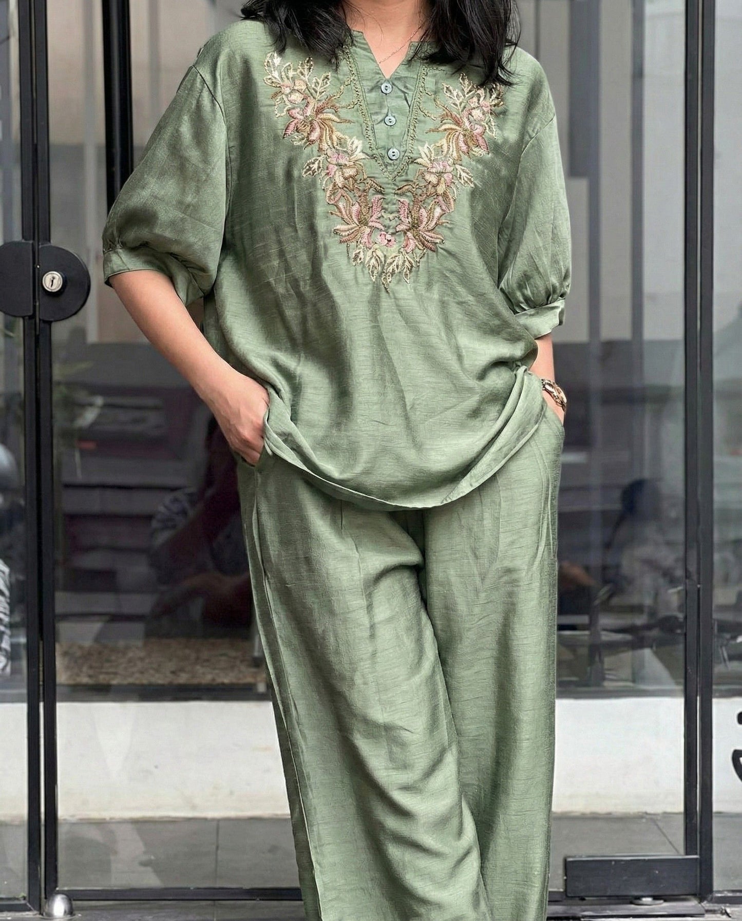 Harper – Sage Green Roman Fabric Comfort Co Ord Sets