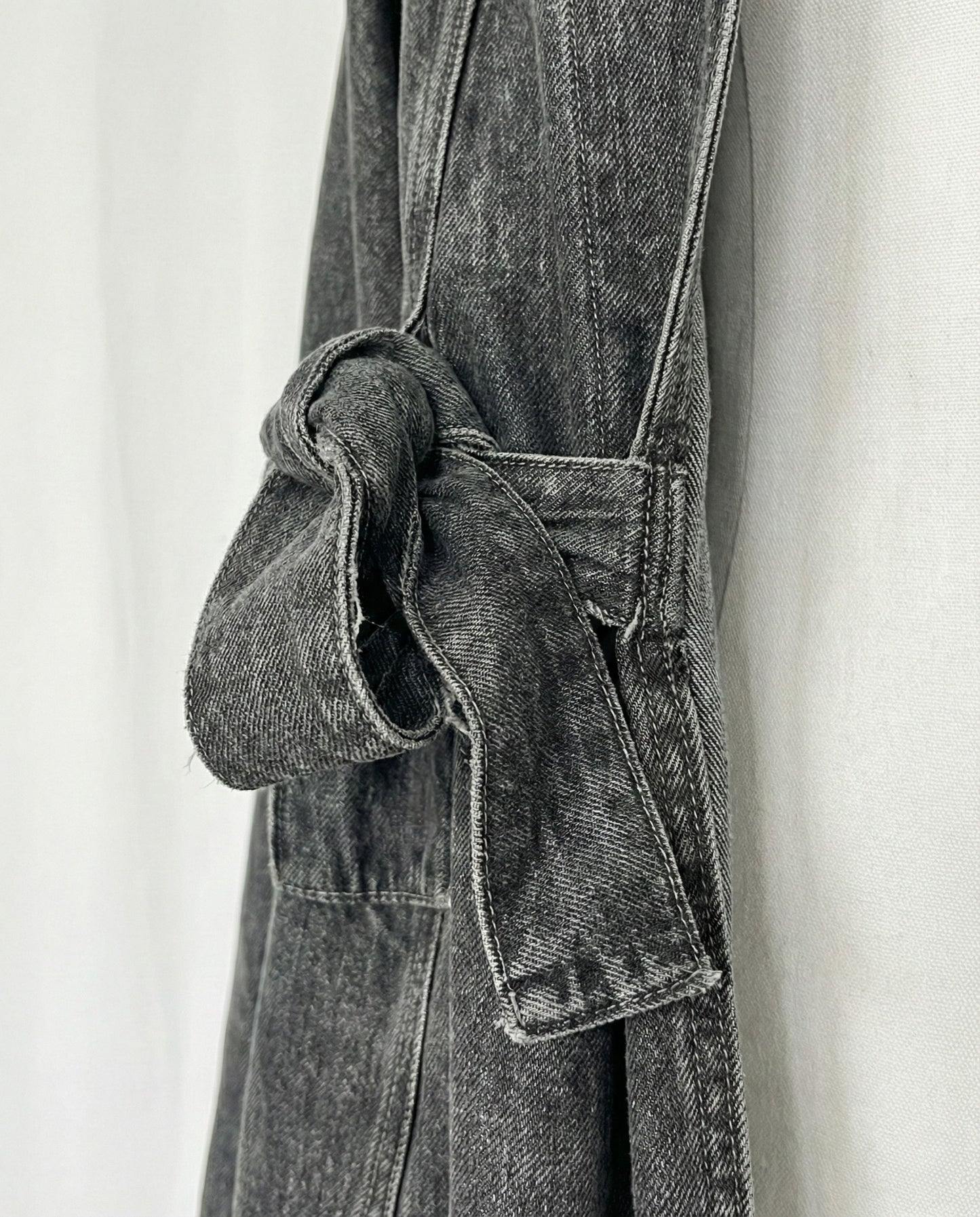 Lunara – Black Denim Wrap-Style Dress with Side Tie