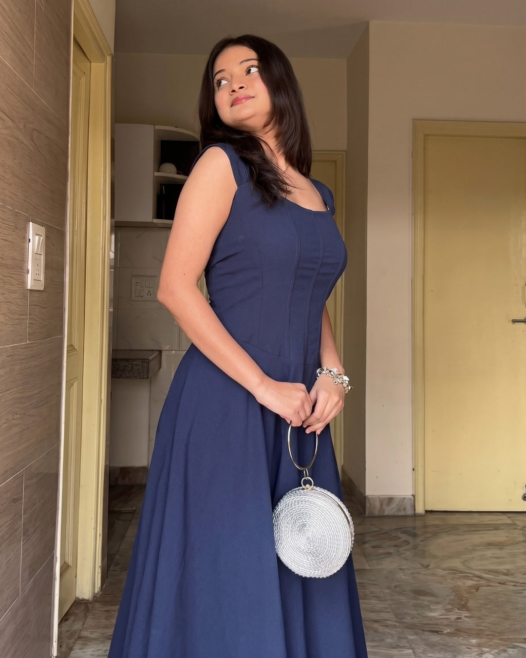 Arvelle - Classic Navy Blue Seam Grace Dress