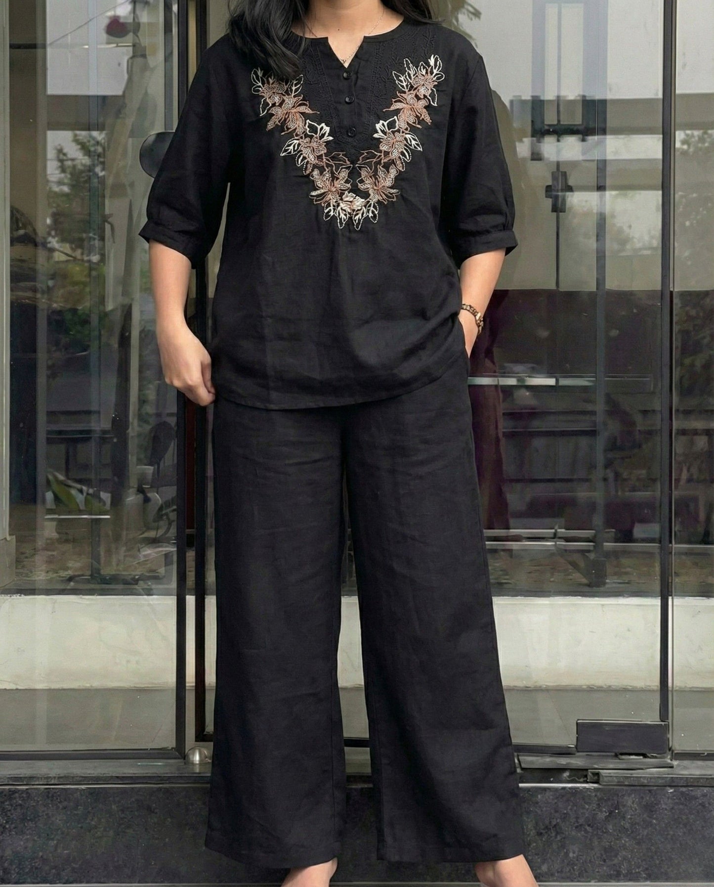 Harper – Classic Black Roman Fabric Comfort Co Ord Sets