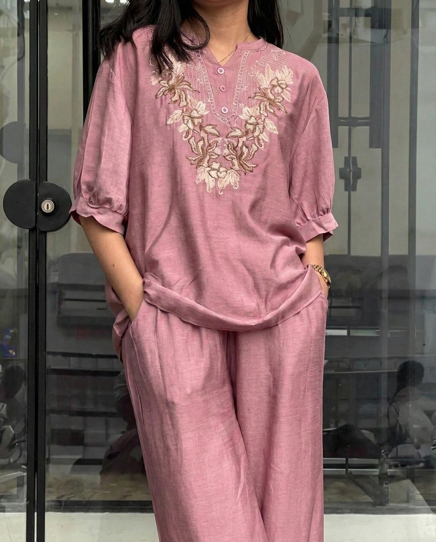 Harper – Dusty Rose Pink Roman Fabric Comfort Co Ord Sets