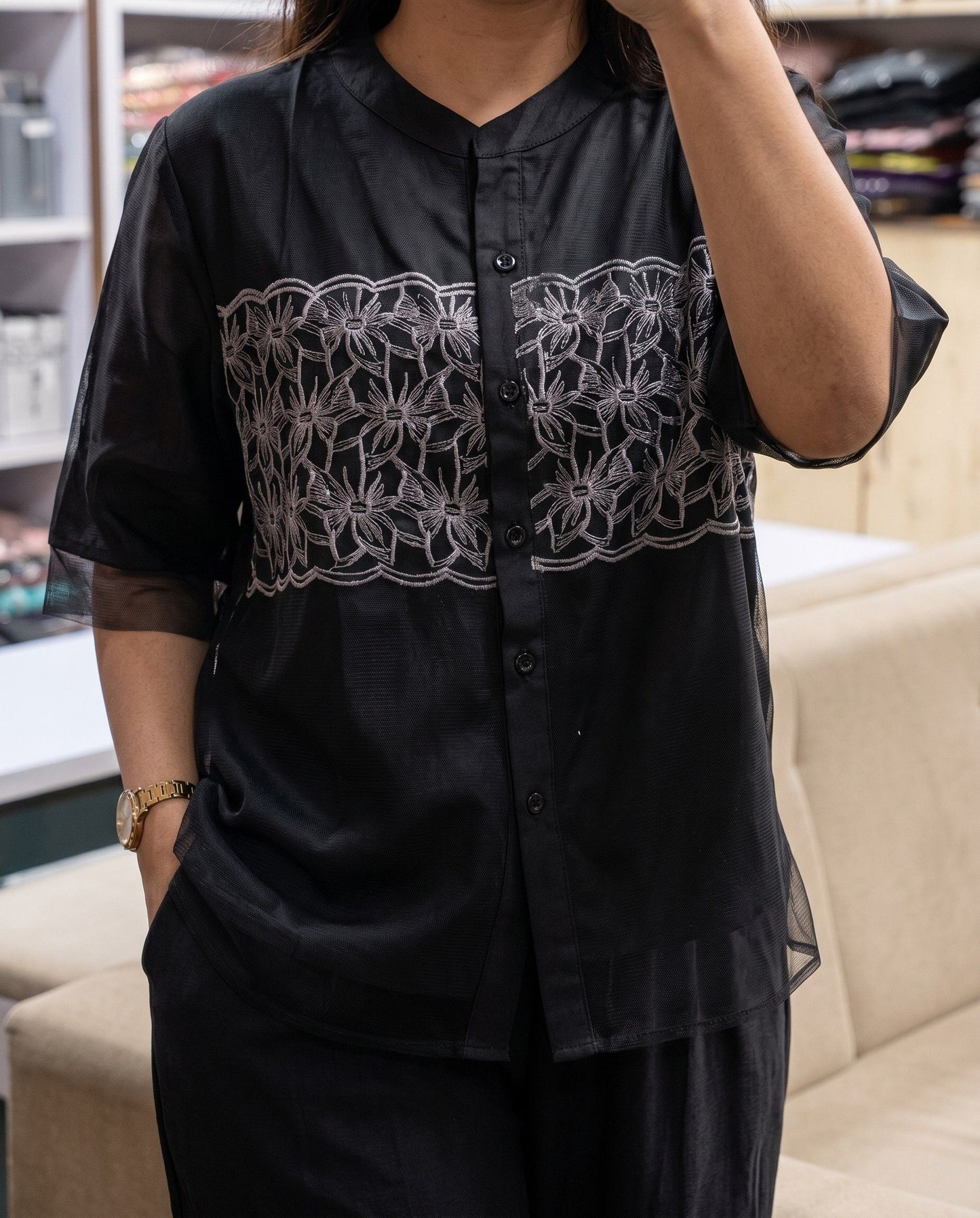 Liora - Charcoal Embroidered Viscose Co ord Set Design