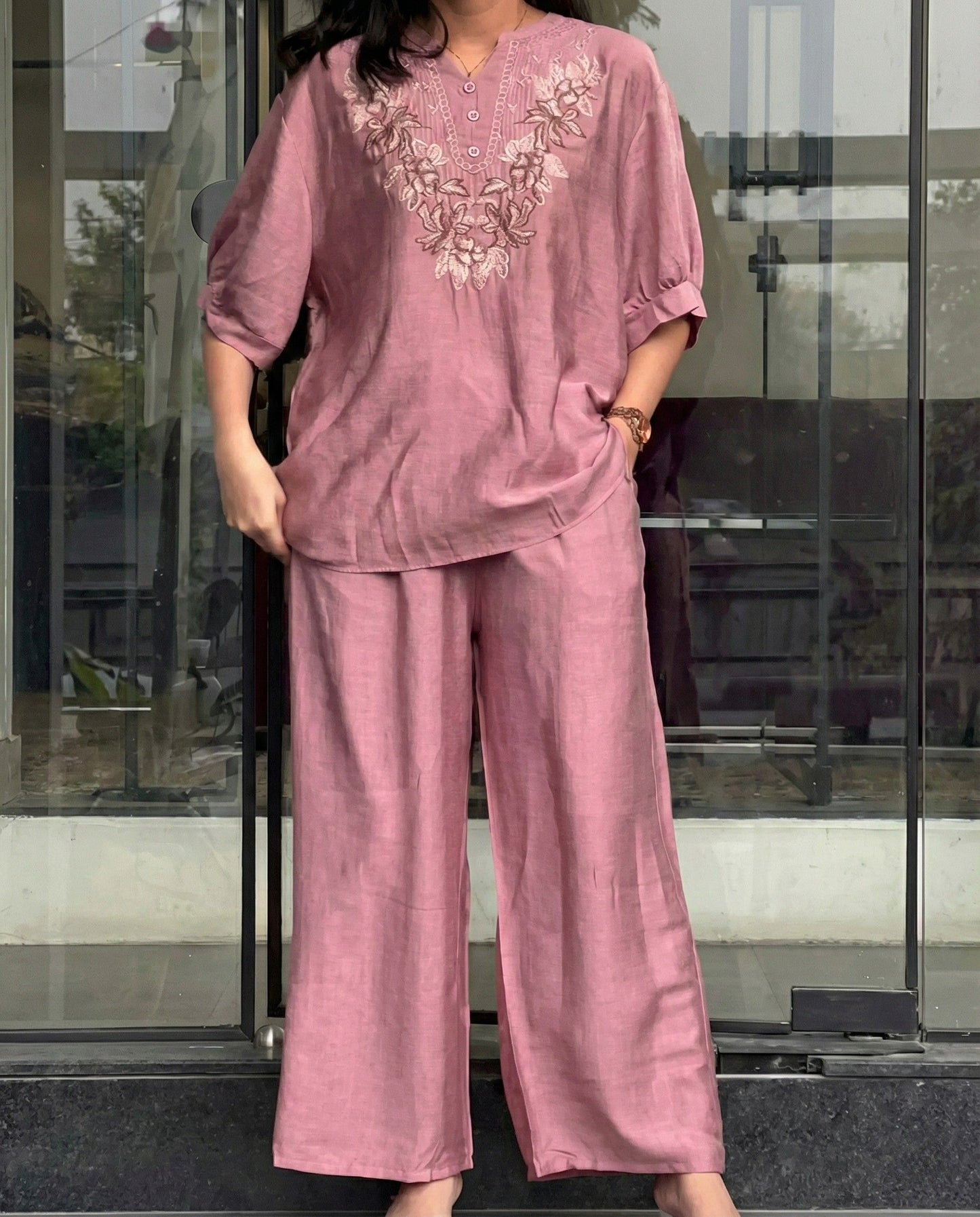 Harper – Dusty Rose Pink Roman Fabric Comfort Co Ord Sets