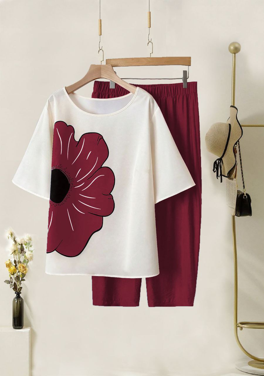Lycra Co-ord Set with Blue Digital Printed Flower Design