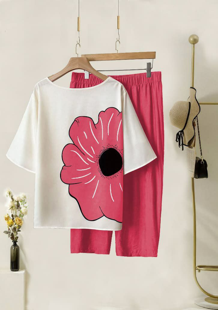 Lycra Co-ord Set with Blue Digital Printed Flower Design