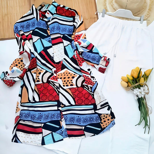 Multicolor Rayon Co-ord Set with Abstract Digital Print