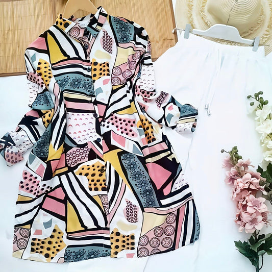 Multicolor Rayon Co-ord Set with Abstract Digital Print