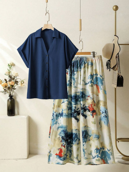 Rayon Co-ord Set with Abstract Digital Print Palazzo