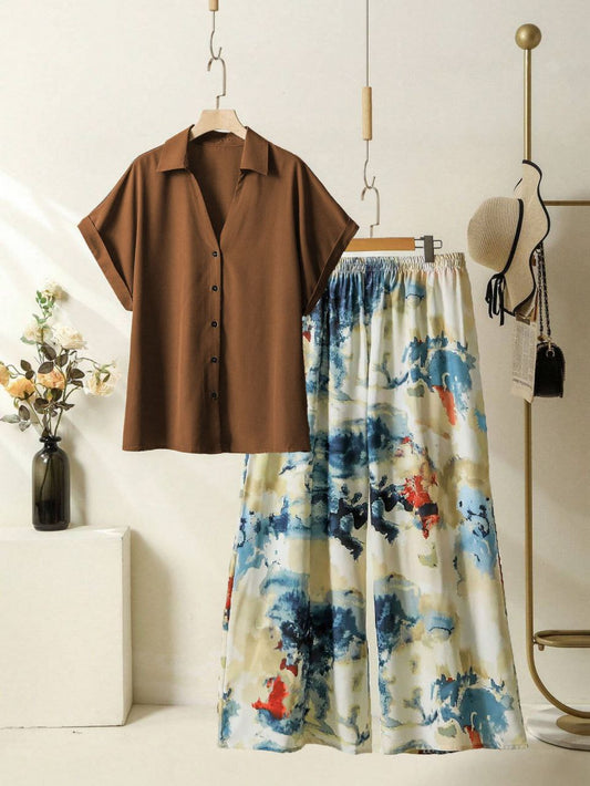 Rayon Co-ord Set with Abstract Digital Print Palazzo