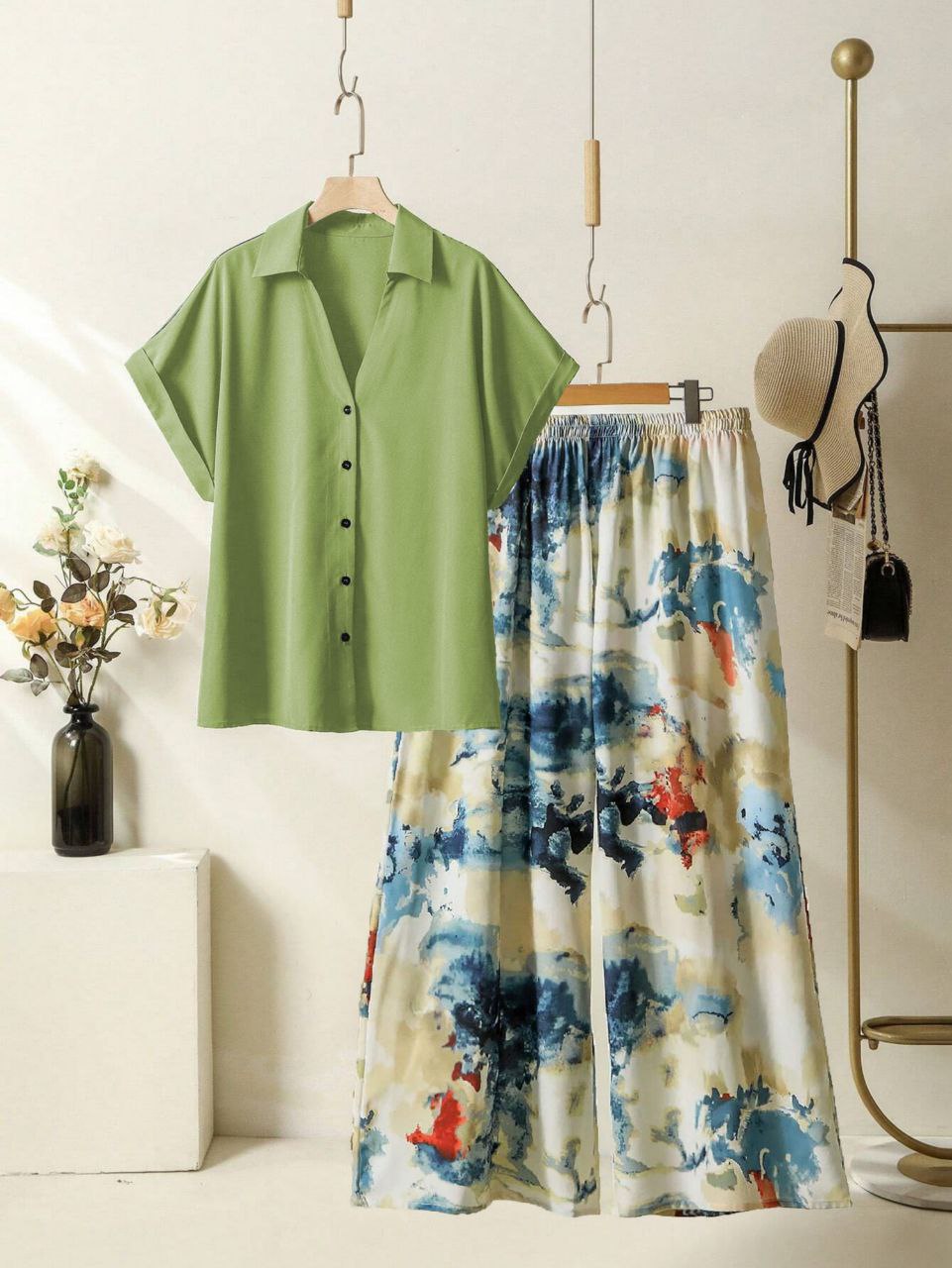 Rayon Co-ord Set with Abstract Digital Print Palazzo