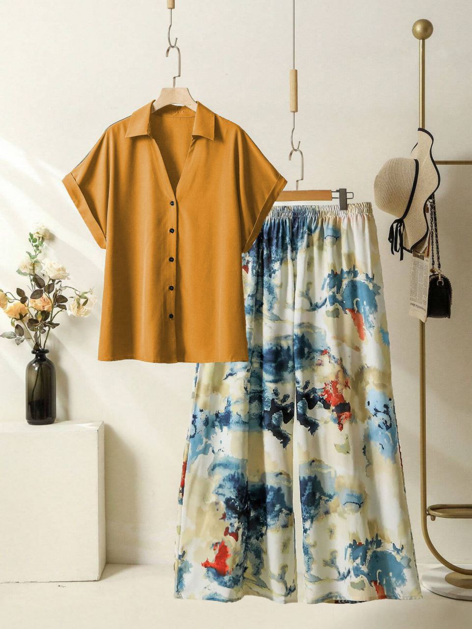 Rayon Co-ord Set with Abstract Digital Print Palazzo