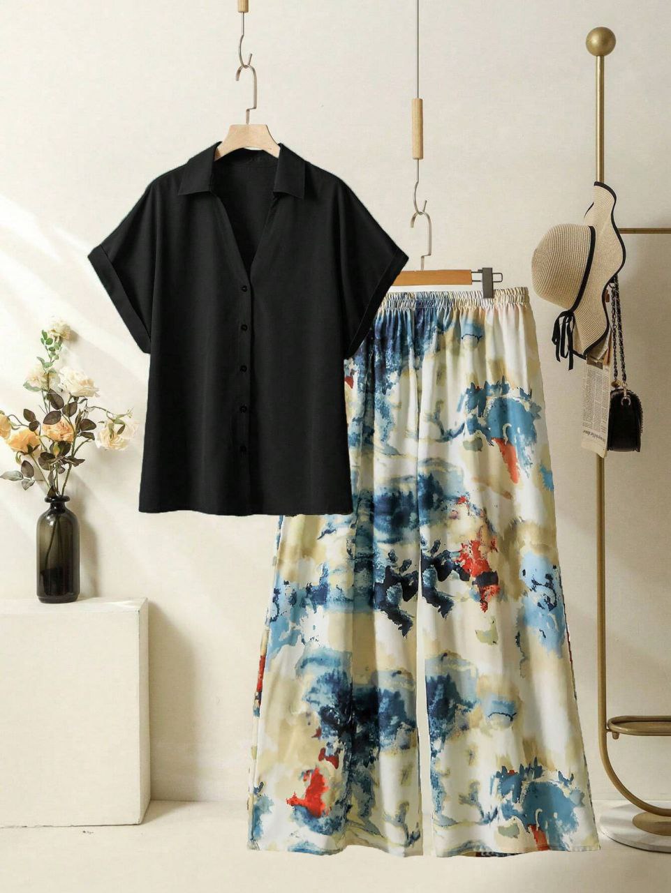 Rayon Co-ord Set with Abstract Digital Print Palazzo