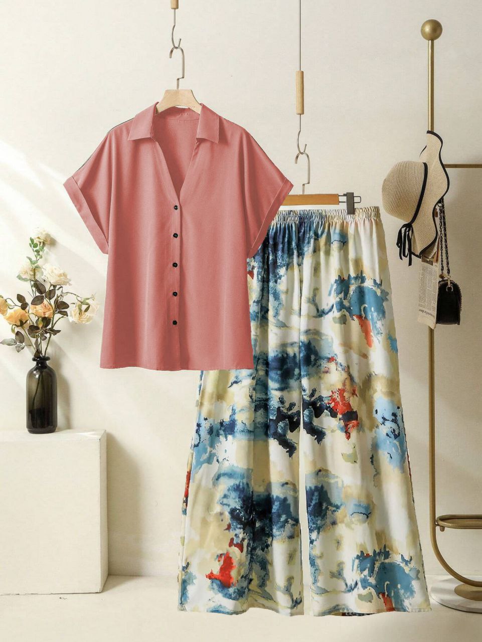 Rayon Co-ord Set with Abstract Digital Print Palazzo