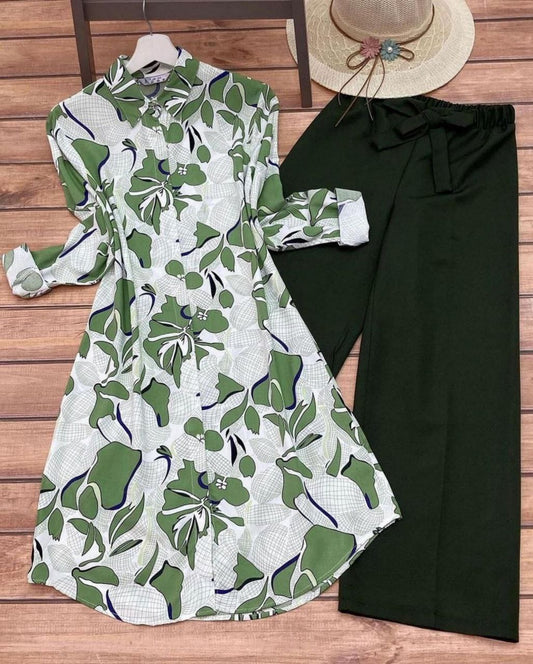 Rayon Co-ord Set with Digital Leaf Print