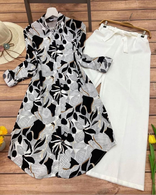 Rayon Co-ord Set with Digital Leaf Print