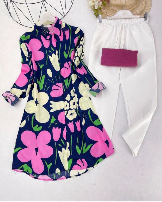 Rayon Co-ord Set with Floral Digital Print