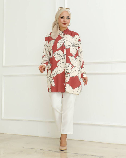 Rayon Co-ord Set with Floral Digital Print and Matching Hijab Cap