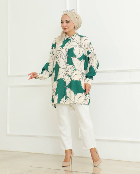 Rayon Co-ord Set with Floral Digital Print and Matching Hijab Cap