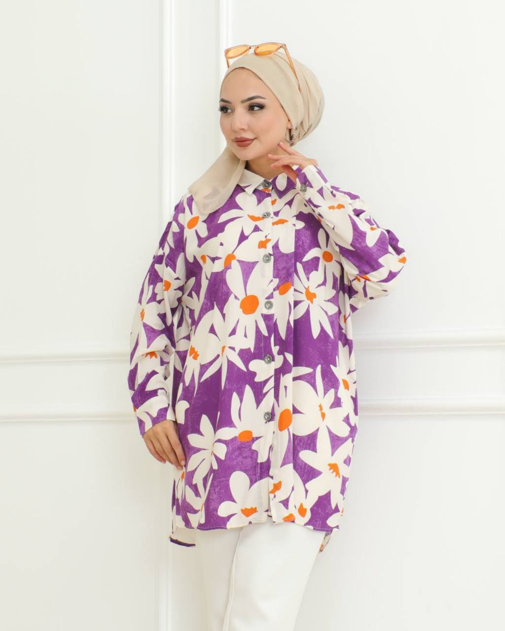 Rayon Co-ord Set with Floral Digital Print and Matching Hijab Cap