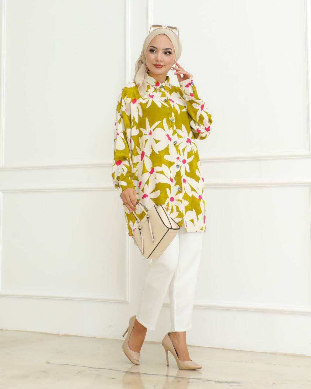 Rayon Co-ord Set with Floral Digital Print and Matching Hijab Cap