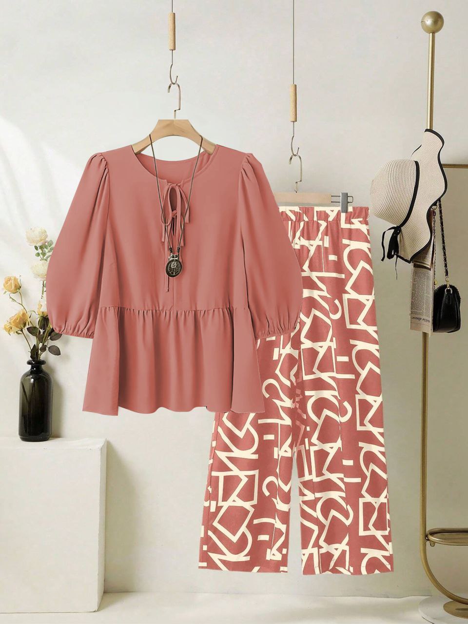 Rayon Co-ord Set with Geometric Printed Palazzo