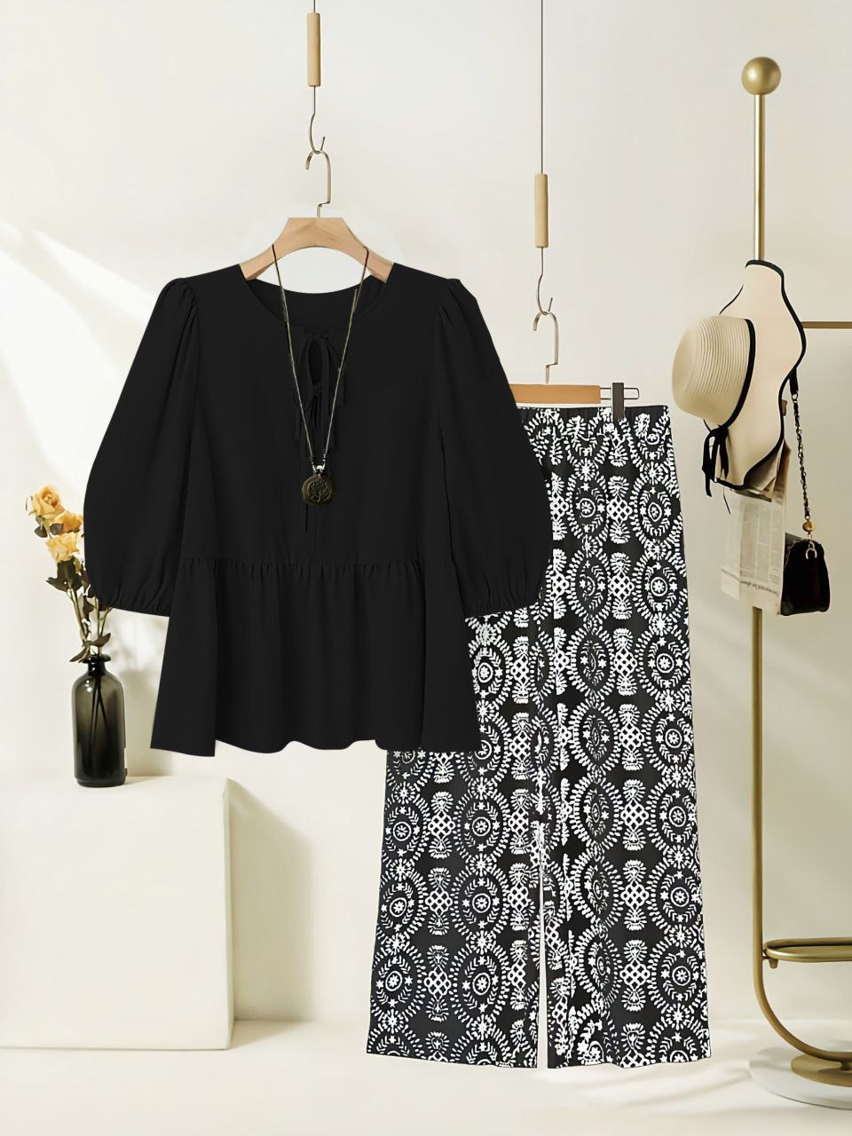 Rayon Co-ord Set with Geometric Printed Palazzo