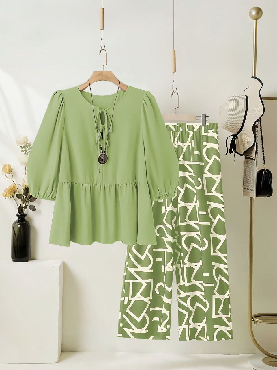 Rayon Co-ord Set with Geometric Printed Palazzo