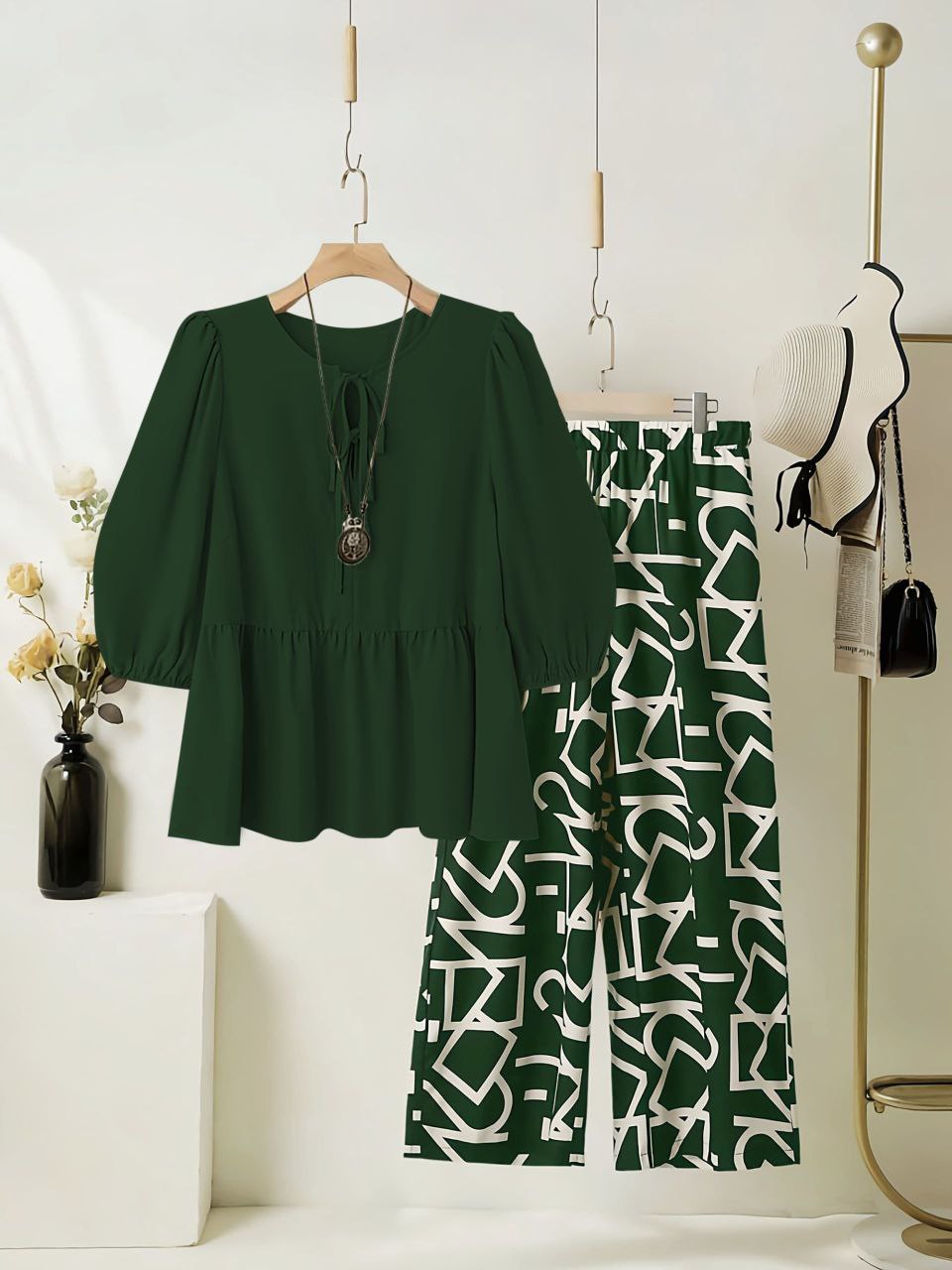 Rayon Co-ord Set with Geometric Printed Palazzo