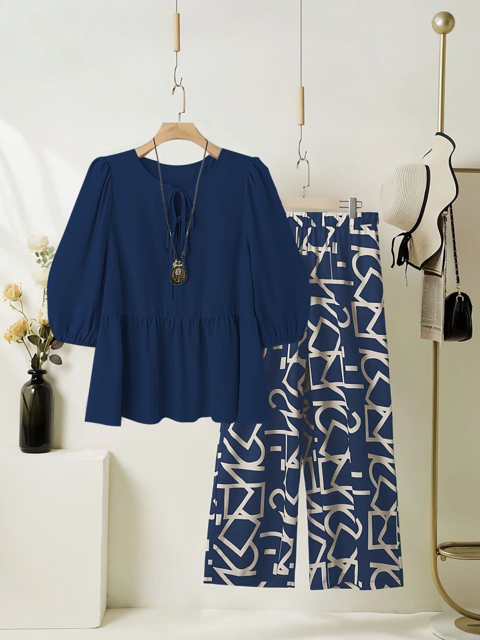 Rayon Co-ord Set with Geometric Printed Palazzo