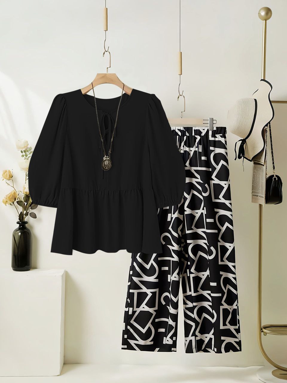 Rayon Co-ord Set with Geometric Printed Palazzo