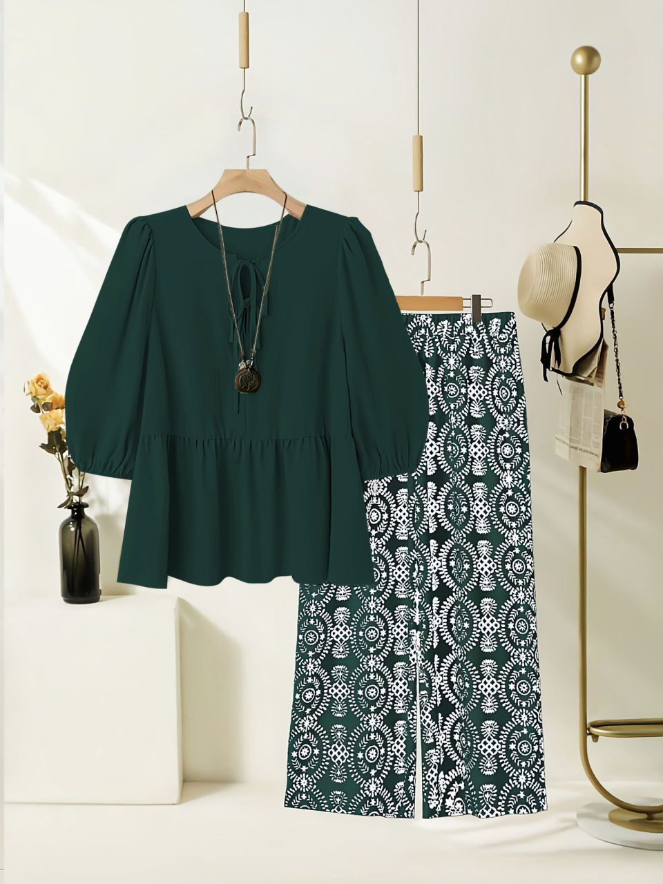 Rayon Co-ord Set with Geometric Printed Palazzo