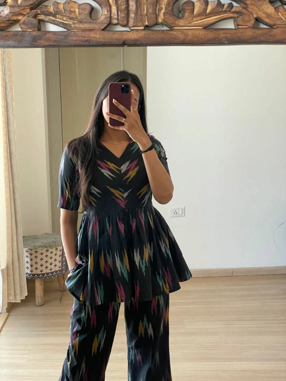 Rayon Co-ord Set with Ikat Digital Print