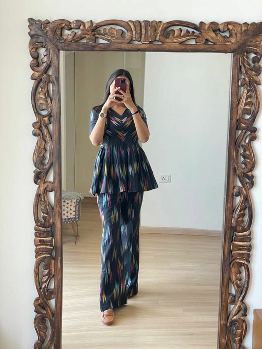 Rayon Co-ord Set with Ikat Digital Print