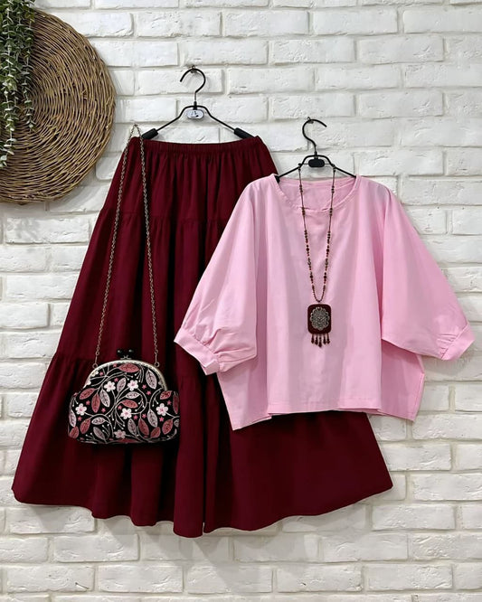 Rayon Co-ord Set with Layered Skirt