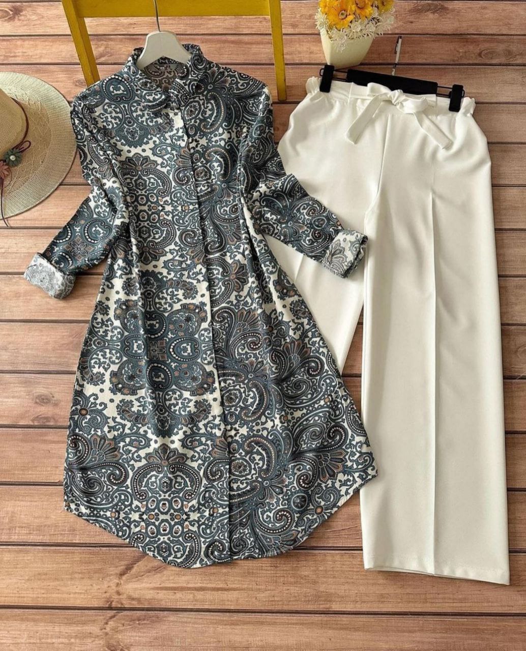 Rayon Co-ord Set with Paisley Print Detailing