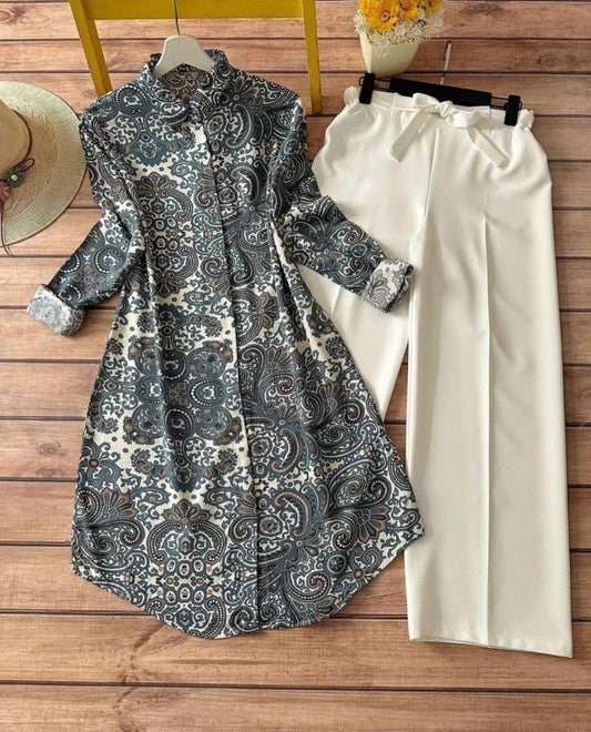 Rayon Co-ord Set with Paisley Print Detailing