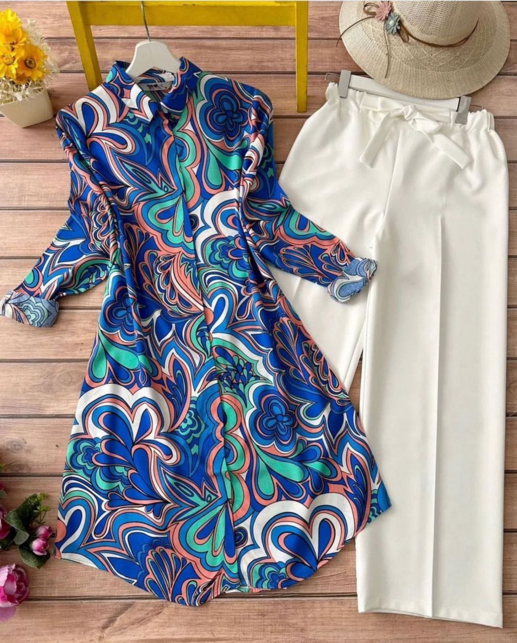 Rayon Co-ord Set with Paisley Print Detailing
